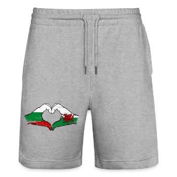 Bulgarie Pays de Galles drapeau mains forme de coeur utilisé - Short de jogging bio TRAINER Stanley/Stella unisexe - gris chiné - Devant - Nik (191cm) & Marisol (170cm)