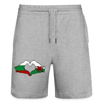 Bulgaria Wales Flag Hands Heart Shape - Stanley/Stella Trainer Unisex Organic Jogging Shorts - heather grey - Front - Nik (191cm) & Marisol (170cm)