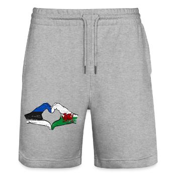 Estland Wales Flagge Hände Herzform used - Stanley/Stella Unisex Bio Joggingshorts Trainer  - Grau meliert - Vorne - Nik (191cm) & Marisol (170cm)