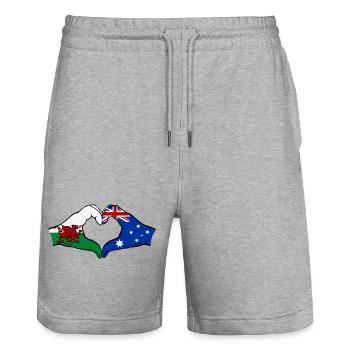 Wales Australia Flag Hands Heart Shape - Stanley/Stella Trainer Unisex Organic Jogging Shorts - heather grey - Front - Nik (191cm) & Marisol (170cm)