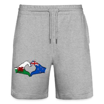 Pays de Galles Nouvelle-Zélande drapeau mains forme coeur - Short de jogging bio TRAINER Stanley/Stella unisexe - gris chiné - Devant - Nik (191cm) & Marisol (170cm)