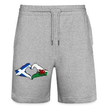 Scotland Wales Flag Hands Heart Shape - Stanley/Stella Trainer Unisex Organic Jogging Shorts - heather grey - Front - Nik (191cm) & Marisol (170cm)