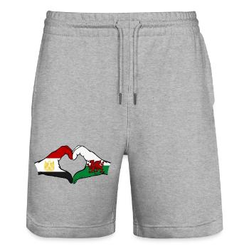 Egypt Wales Flag Hands Heart Shape - Stanley/Stella Trainer Unisex Organic Jogging Shorts - heather grey - Front - Nik (191cm) & Marisol (170cm)