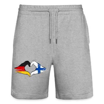 Allemagne Finlande Drapeau Mains Coeur Forme Utilisé - Short de jogging bio TRAINER Stanley/Stella unisexe - gris chiné - Devant - Nik (191cm) & Marisol (170cm)