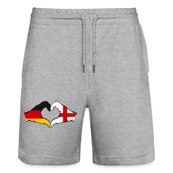 Germany England Flag Hands Heart Shape - Stanley/Stella Trainer Unisex Organic Jogging Shorts - heather grey - Front - Nik (191cm) & Marisol (170cm)