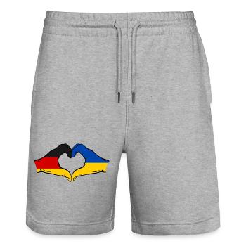 Germany Ukraine Flag Hands Heart Shape - Stanley/Stella Trainer Unisex Organic Jogging Shorts - heather grey - Front - Nik (191cm) & Marisol (170cm)