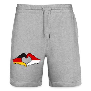 Germany Indonesia Flag Hands Heart Shape - Stanley/Stella Trainer Unisex Organic Jogging Shorts - heather grey - Front - Nik (191cm) & Marisol (170cm)