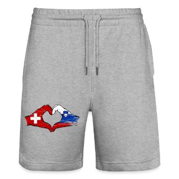 Suisse Slovénie drapeau mains forme de coeur utilisé - Short de jogging bio TRAINER Stanley/Stella unisexe - gris chiné - Devant - Nik (191cm) & Marisol (170cm)
