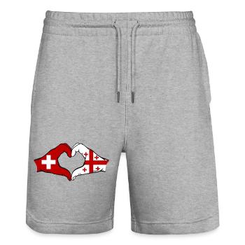 Suisse Géorgie Drapeau Mains Coeur Forme - Short de jogging bio TRAINER Stanley/Stella unisexe - gris chiné - Devant - Nik (191cm) & Marisol (170cm)