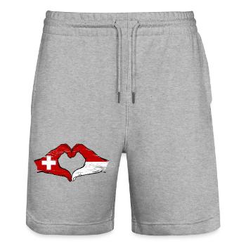 Suisse Monaco Drapeau Aiguilles Coeur Utilisé - Short de jogging bio TRAINER Stanley/Stella unisexe - gris chiné - Devant - Nik (191cm) & Marisol (170cm)