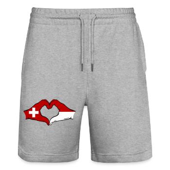 Suisse Monaco Drapeau Mains Coeur Forme - Short de jogging bio TRAINER Stanley/Stella unisexe - gris chiné - Devant - Nik (191cm) & Marisol (170cm)