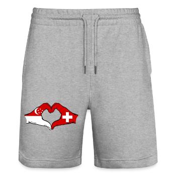 Singapur Schweiz Flagge Hände Herzform - Stanley/Stella Unisex Bio Joggingshorts Trainer  - Grau meliert - Vorne - Nik (191cm) & Marisol (170cm)