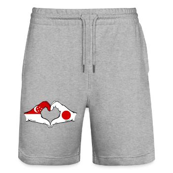 Singapore Japan Flag Hands Heart Shape - Stanley/Stella Trainer Unisex Organic Jogging Shorts - heather grey - Front - Nik (191cm) & Marisol (170cm)