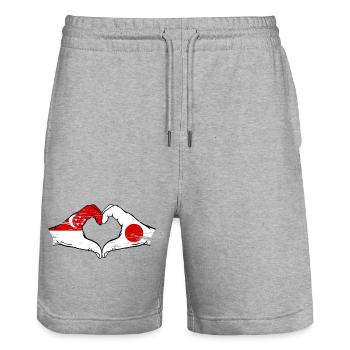 Singapore Japan Flag Hands Heart Shape Used - Stanley/Stella Trainer Unisex Organic Jogging Shorts - heather grey - Front - Nik (191cm) & Marisol (170cm)