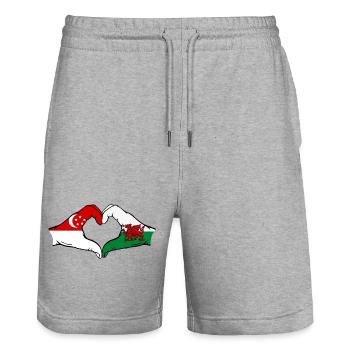Singapore Wales Flag Hands Heart Shape - Stanley/Stella Trainer Unisex Organic Jogging Shorts - heather grey - Front - Nik (191cm) & Marisol (170cm)
