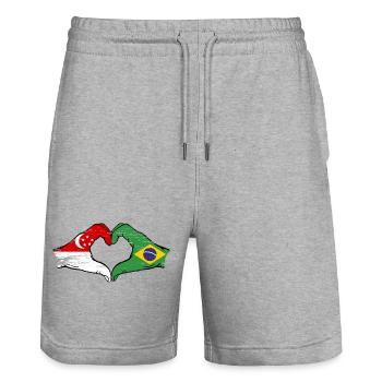 Singapore Brazil Flag Hands Heart Shape Used - Stanley/Stella Trainer Unisex Organic Jogging Shorts - heather grey - Front - Nik (191cm) & Marisol (170cm)