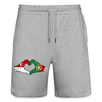Singapour Portugal Drapeau Mains Coeur Forme Utilisé - Short de jogging bio TRAINER Stanley/Stella unisexe - gris chiné - Devant - Nik (191cm) & Marisol (170cm)