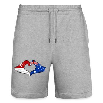 Singapore Australia Flag Hands Heart Shape Used - Stanley/Stella Trainer Unisex Organic Jogging Shorts - heather grey - Front - Nik (191cm) & Marisol (170cm)