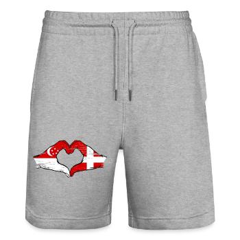 Singapour Danemark drapeau mains forme de coeur utilisé - Short de jogging bio TRAINER Stanley/Stella unisexe - gris chiné - Devant - Nik (191cm) & Marisol (170cm)