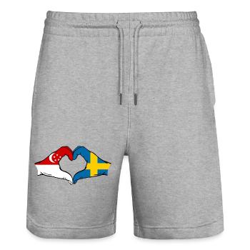 Singapur Schweden Flagge Hände Herzform - Stanley/Stella Unisex Bio Joggingshorts Trainer  - Grau meliert - Vorne - Nik (191cm) & Marisol (170cm)