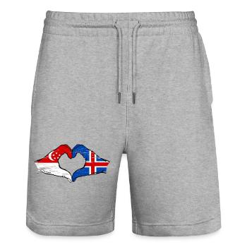 Singapore Iceland flag hands heart shape used - Stanley/Stella Trainer Unisex Organic Jogging Shorts - heather grey - Front - Nik (191cm) & Marisol (170cm)