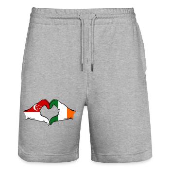 Singapur Irland Flagge Hände Herzform - Stanley/Stella Unisex Bio Joggingshorts Trainer  - Grau meliert - Vorne - Nik (191cm) & Marisol (170cm)