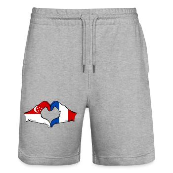 Singapore France Flag Hands Heart Shape - Stanley/Stella Trainer Unisex Organic Jogging Shorts - heather grey - Front - Nik (191cm) & Marisol (170cm)