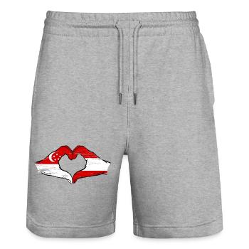 Singapore Austria Flag Hands Heart Shape Used - Stanley/Stella Trainer Unisex Organic Jogging Shorts - heather grey - Front - Nik (191cm) & Marisol (170cm)