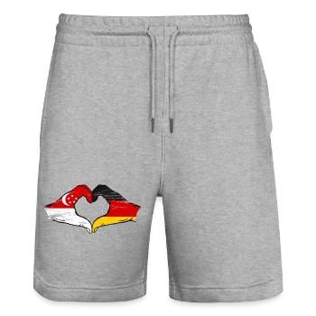 Singapur Deutschland Flagge Hände Herzform used - Stanley/Stella Unisex Bio Joggingshorts Trainer  - Grau meliert - Vorne - Nik (191cm) & Marisol (170cm)