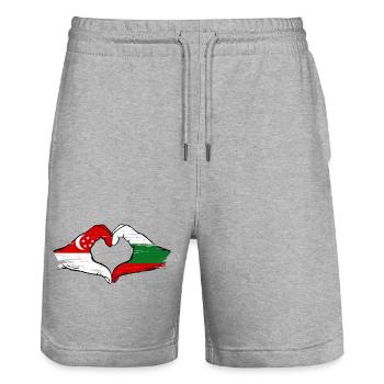 Singapur Bulgarien Flagge Hände Herzform used - Stanley/Stella Unisex Bio Joggingshorts Trainer  - Grau meliert - Vorne - Nik (191cm) & Marisol (170cm)