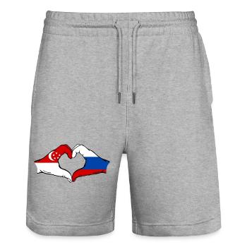 Singapour Russie Drapeau Mains Coeur Forme - Short de jogging bio TRAINER Stanley/Stella unisexe - gris chiné - Devant - Nik (191cm) & Marisol (170cm)