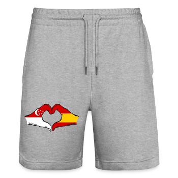 Singapour Espagne Drapeau Mains Coeur Forme - Short de jogging bio TRAINER Stanley/Stella unisexe - gris chiné - Devant - Nik (191cm) & Marisol (170cm)