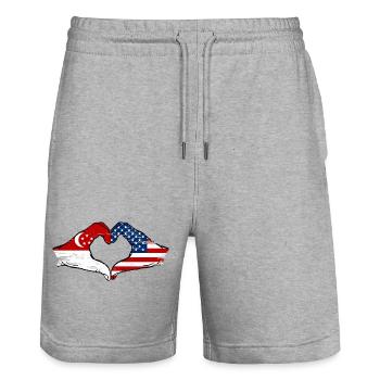 Singapore USA Flag Hands Heart Shape Used - Stanley/Stella Trainer Unisex Organic Jogging Shorts - heather grey - Front - Nik (191cm) & Marisol (170cm)