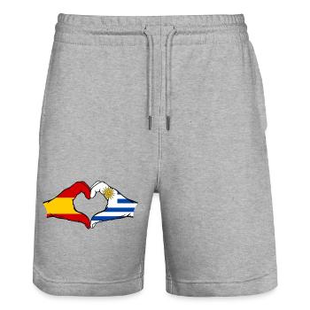 Spanien Uruguay Flagge Hände Herzform - Stanley/Stella Unisex Bio Joggingshorts Trainer  - Grau meliert - Vorne - Nik (191cm) & Marisol (170cm)
