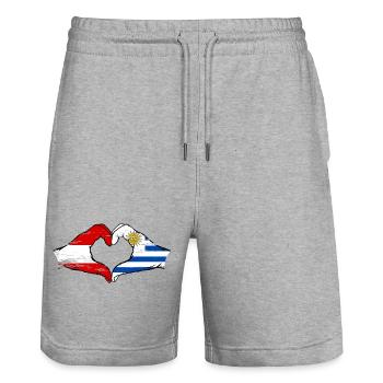 Autriche Uruguay drapeau mains forme coeur utilisé - Short de jogging bio TRAINER Stanley/Stella unisexe - gris chiné - Devant - Nik (191cm) & Marisol (170cm)