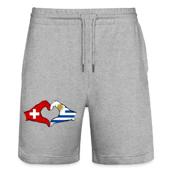 Schweiz Uruguay Flagge Hände Herzform - Stanley/Stella Unisex Bio Joggingshorts Trainer  - Grau meliert - Vorne - Nik (191cm) & Marisol (170cm)