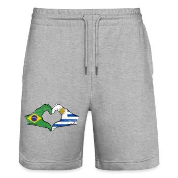 Brazil Uruguay flag hands heart shape used - Stanley/Stella Trainer Unisex Organic Jogging Shorts - heather grey - Front - Nik (191cm) & Marisol (170cm)