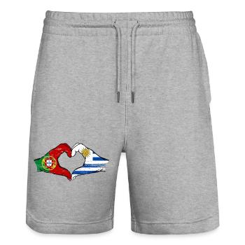Portugal Uruguay Flagge Hände Herzform used - Stanley/Stella Unisex Bio Joggingshorts Trainer  - Grau meliert - Vorne - Nik (191cm) & Marisol (170cm)