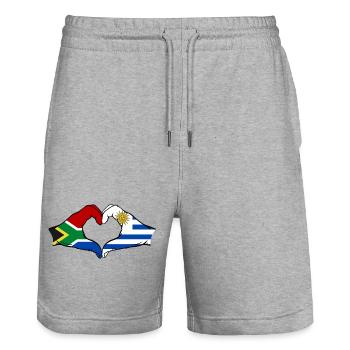Südafrika Uruguay Flagge Hände Herzform - Stanley/Stella Unisex Bio Joggingshorts Trainer  - Grau meliert - Vorne - Nik (191cm) & Marisol (170cm)