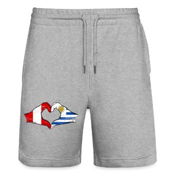 Peru Uruguay Flagge Hände Herzform used - Stanley/Stella Unisex Bio Joggingshorts Trainer  - Grau meliert - Vorne - Nik (191cm) & Marisol (170cm)
