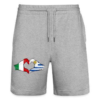 Italy Uruguay Flag Hands Heart Shape Used - Stanley/Stella Trainer Unisex Organic Jogging Shorts - heather grey - Front - Nik (191cm) & Marisol (170cm)