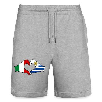Italy Uruguay Flag Hands Heart Shape - Stanley/Stella Trainer Unisex Organic Jogging Shorts - heather grey - Front - Nik (191cm) & Marisol (170cm)