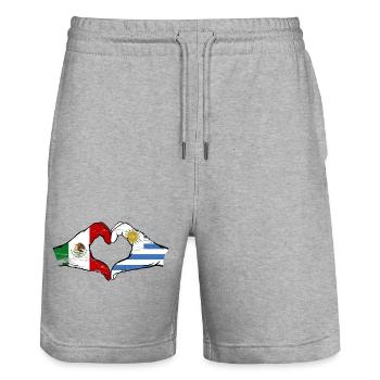 Mexique Uruguay drapeau mains forme de coeur utilisé - Short de jogging bio TRAINER Stanley/Stella unisexe - gris chiné - Devant - Nik (191cm) & Marisol (170cm)