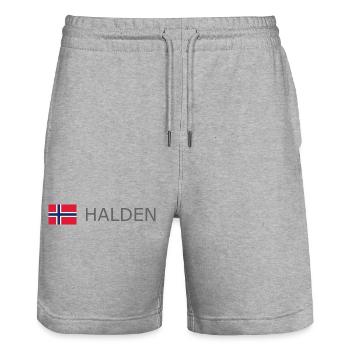 Norway Flag - Halden - Norge - Norwegen - Stanley/Stella Trainer Unisex Organic Jogging Shorts - heather grey - Front - Nik (191cm) & Marisol (170cm)