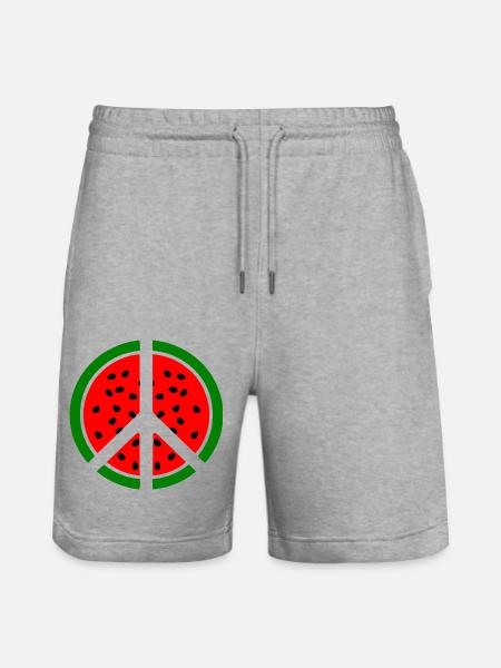 Watermelon peace symbol - Stanley/Stella Trainer Unisex Organic Jogging Shorts - heather grey