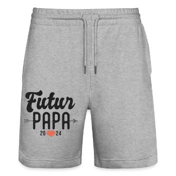 couple Futur papa 2024 annonce grossesse - Short de jogging bio TRAINER Stanley/Stella unisexe - gris chiné - Devant - Nik (191cm) & Marisol (170cm)