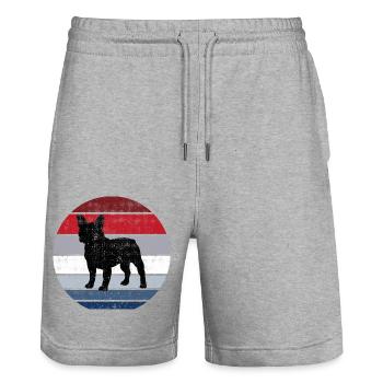 Bulldogge Französische Rasse Hund Retro Tier - Stanley/Stella Unisex Bio Joggingshorts Trainer  - Grau meliert - Vorne - Nik (191cm) & Marisol (170cm)