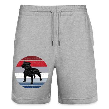 Staffy Breed Dog Retro Animal Staffordshire Bull - Stanley/Stella Trainer Unisex Organic Jogging Shorts - heather grey - Front - Nik (191cm) & Marisol (170cm)