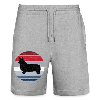 Corgi Rasse Hund Königin Retro Tier Witzig - Stanley/Stella Unisex Bio Joggingshorts Trainer  - Grau meliert - Vorne - Nik (191cm) & Marisol (170cm)