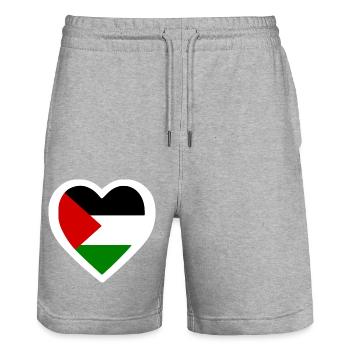 Palestine heart - Stanley/Stella Trainer Unisex Organic Jogging Shorts - heather grey - Front - Nik (191cm) & Marisol (170cm)